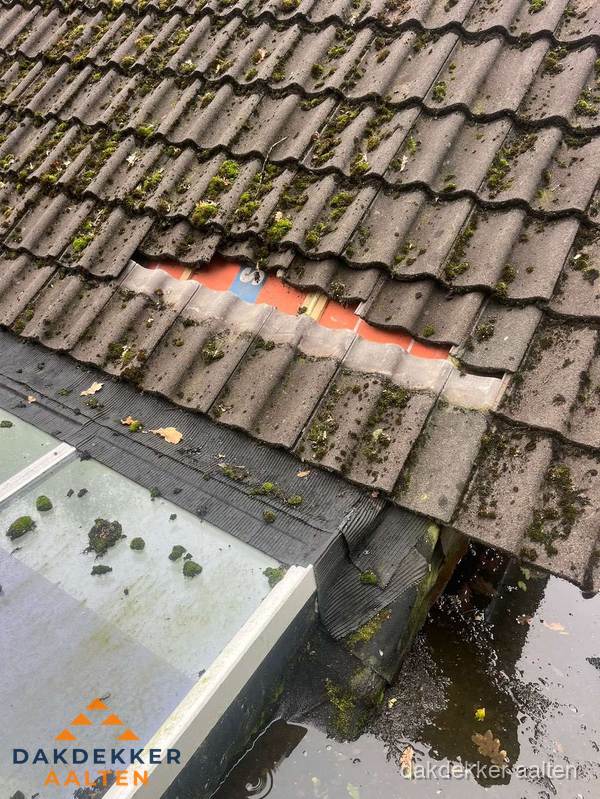 Beschadigd pannendak met ontbrekende dakpannen voor reparatie in Aalten Beschadigd pannendak met ontbrekende dakpannen voor reparatie in Aalten