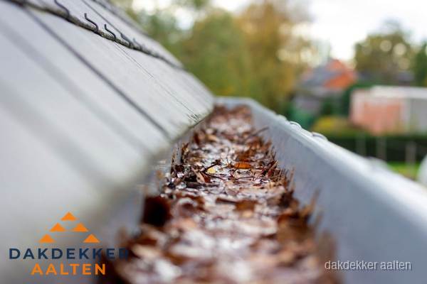Verstopte dakgoot met bladeren schoonmaken in Aalten Verstopte dakgoot met bladeren schoonmaken in Aalten